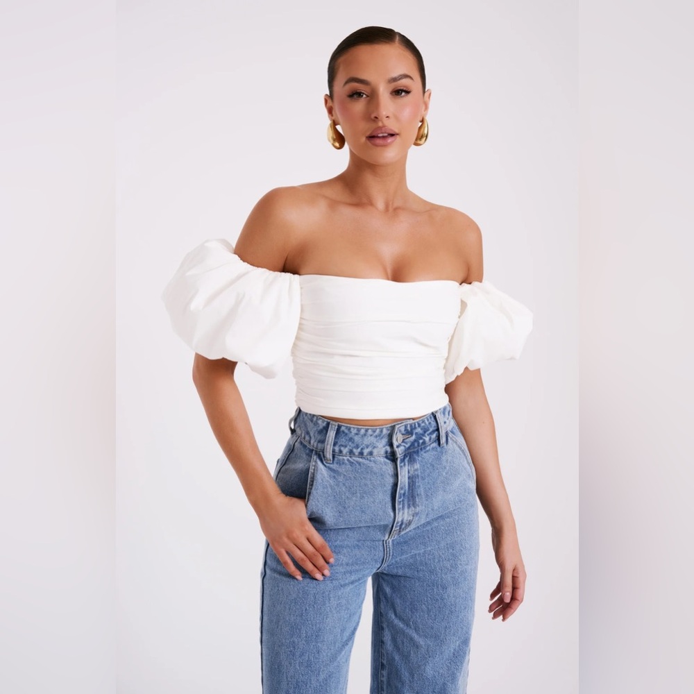 MESHKI Elidy Princess Sleeve Cotton Top - White xs.